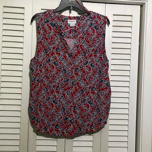 Women’s Liz Claiborne Sleeveless Blouse, Red with Blue and White Flower design